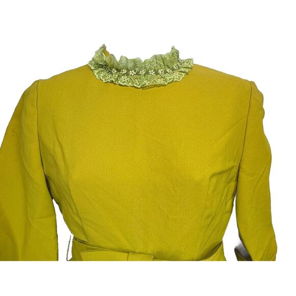 vintage lorrie deb green lace collar long sleeve bow waist modesty dress Size 9 - Picture 6 of 11